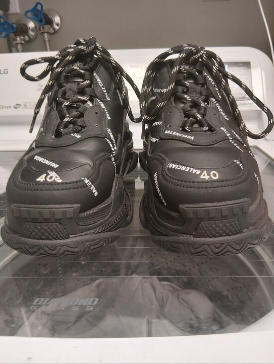 Balenciaga Shoes - Balenciaga Black Triple S Lace-Up allover Logo Sneakers(Yes Their Real!!!)